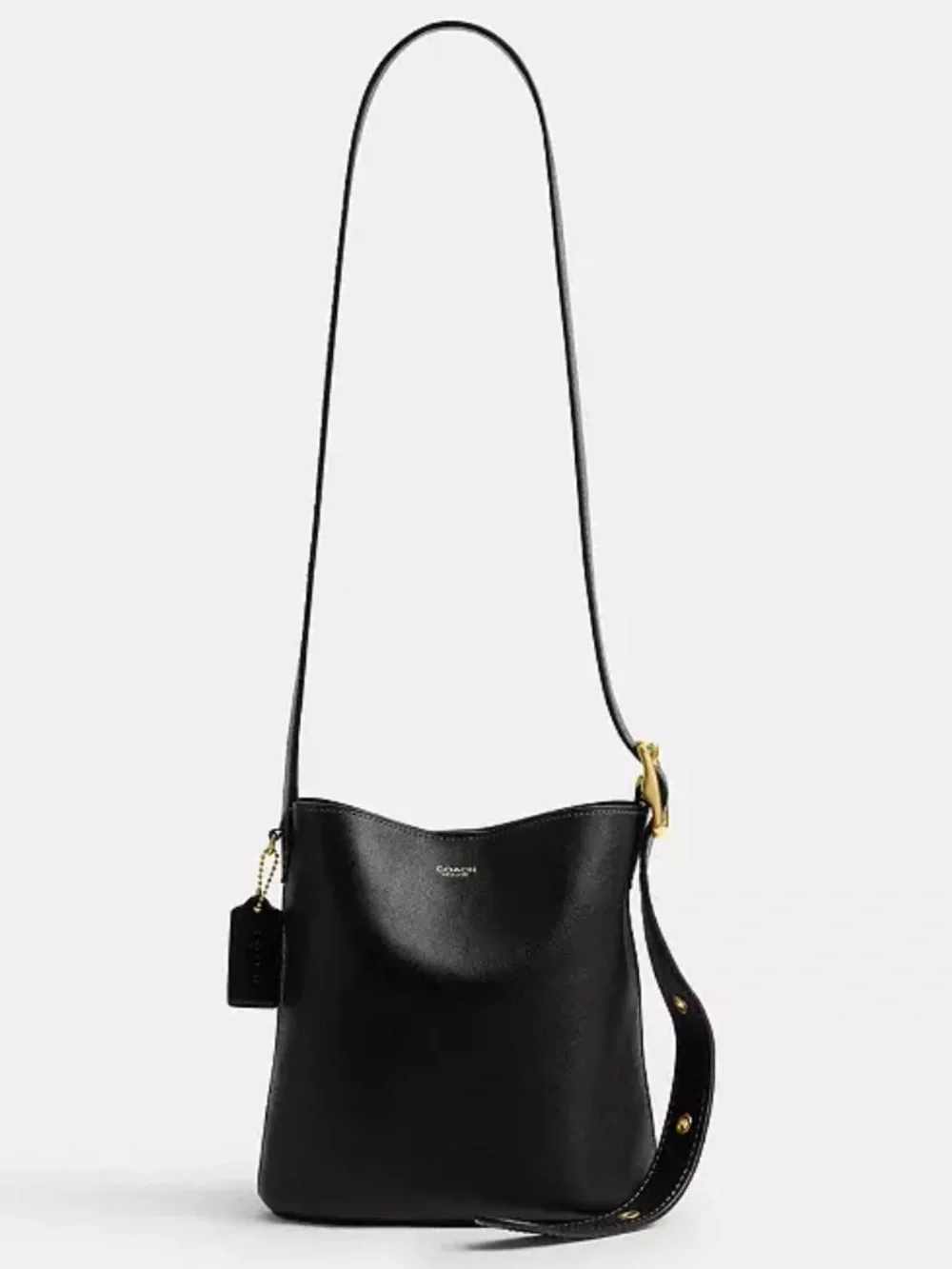 Coach Bleecker Bucket Bag 21 Black Full Grain Leather Boho Minimalist